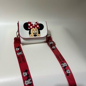 Vintage Minnie Mouse Crossbody Coin Bag with Red Strap